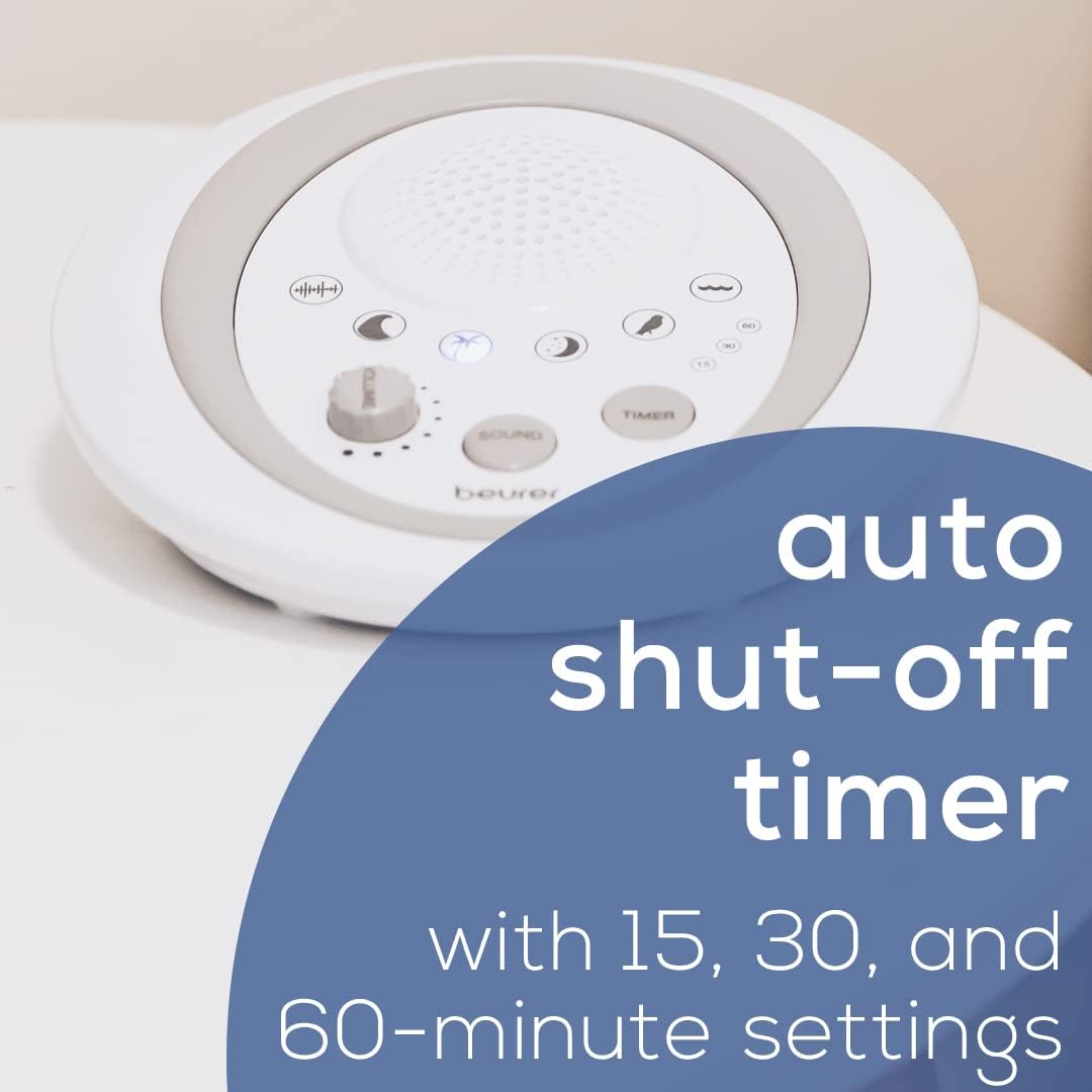 Beurer White Noise Machine with 4 Soothing Sounds | Sound Machine with Auto Shut-Off Sleep Timer | Portable White Noise Machine for Adults, Kids & Babies | Dreamsound Sleep Machine, SL15