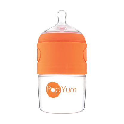 PopYum 9 oz Blue Anti-Colic Formula Making Baby Bottles, 3-Pack with #2 Medium Flow Nipples, 260 ml, BPA-Free, Natural Latch, Mixing, Dispenser