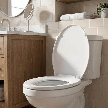 17" White Round Toilet Seat for Adult and Child, Built-In Potty Training Seat with Soft Quiet Close Non-Slip Design, Magnetic Kids Seat and Cover for Round/Oval Toilets, Easy to Install and Clean