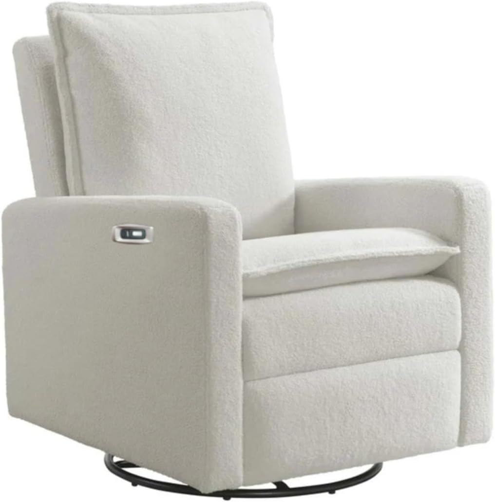 Oxford Baby Uptown Upholstered Glider Recliner Rocking Chair 360° Swivel for Nursery and Living Room - Boucle White
