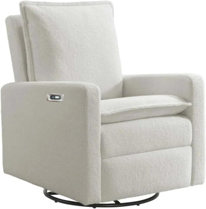 Oxford Baby Uptown Upholstered Glider Recliner Rocking Chair 360° Swivel for Nursery and Living Room - Boucle White
