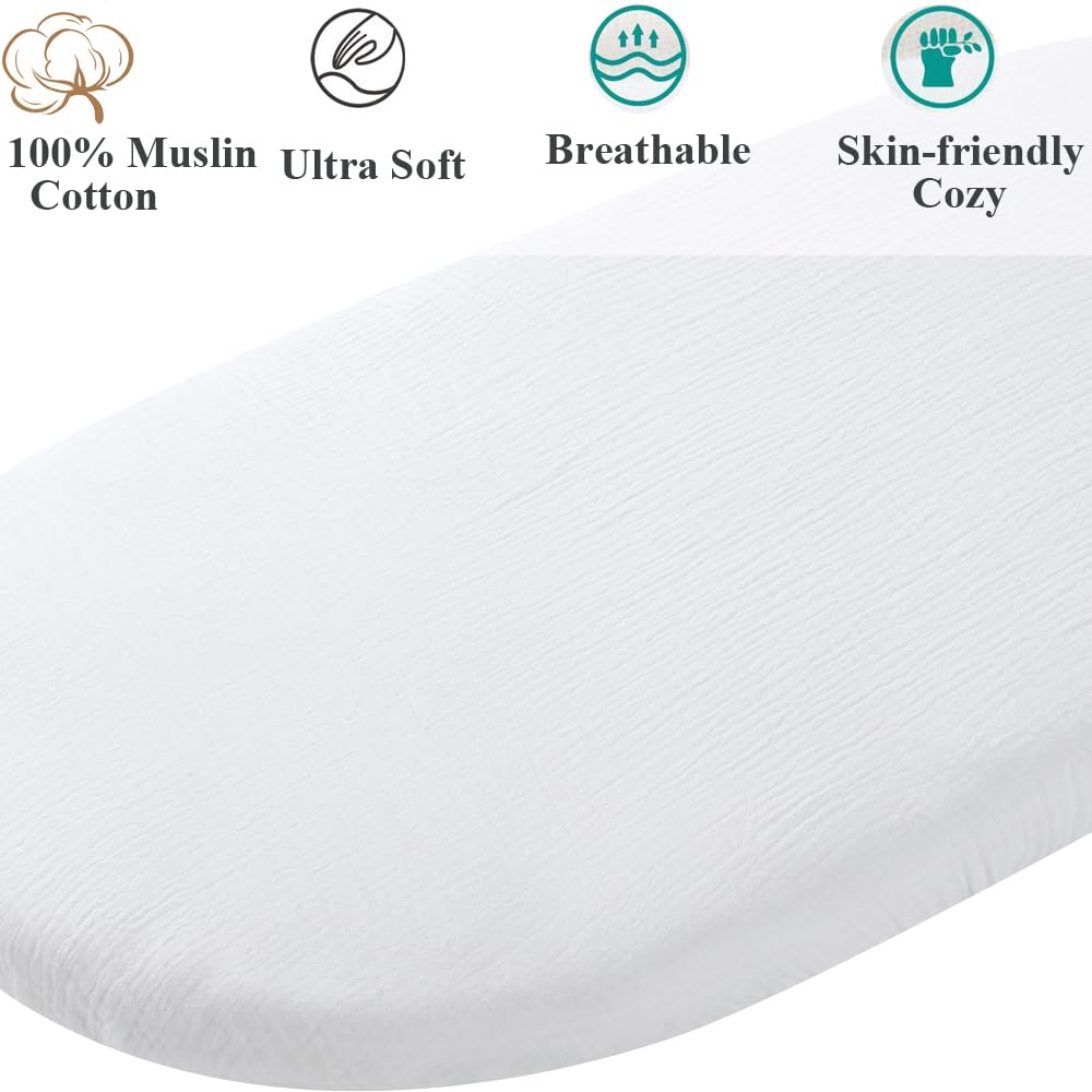 Muslin Bassinet Sheet Compatible with Mika Micky Bedside Sleeper 2 Pack Cotton Stylish Boho Fitted Bassinet Sheets Super Soft for Baby Roman Green & Botanical Leaf