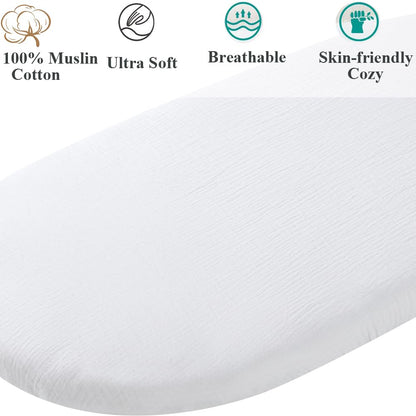 Muslin Bassinet Sheet Compatible with Mika Micky Bedside Sleeper 2 Pack Cotton Stylish Boho Fitted Bassinet Sheets Super Soft for Baby Roman Green & Botanical Leaf