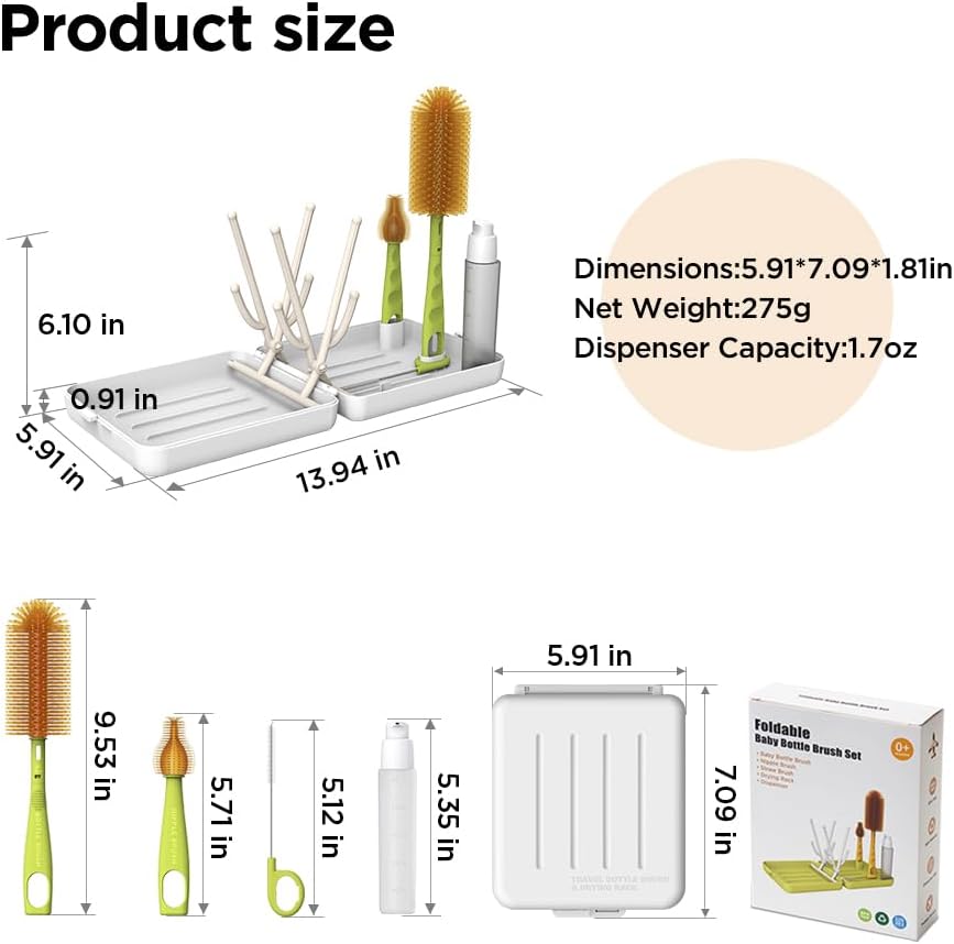 Travel Bottle Brush with Portable Bottle Drying Rack, Baby Bottle Brush for Baby Travel Essential, Blue