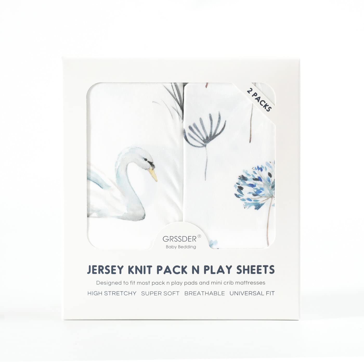 GRSSDER Stretch Ultra Soft Jersey Knit Fitted Pack n Play Playard Sheets Set 2 Pack，Fits Portable/Mini Cribs Sheets, Playards Mattress Pads, Stylish Watercolor Animals for Baby, Mint Green