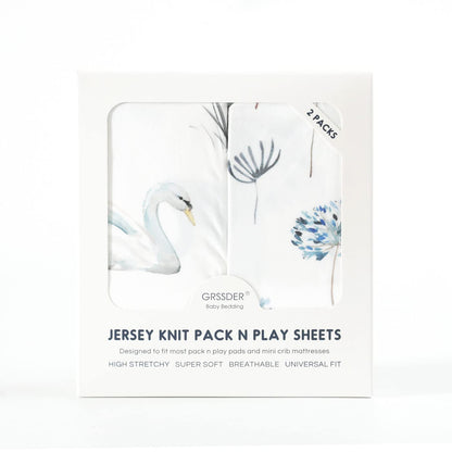 GRSSDER Stretch Ultra Soft Jersey Knit Fitted Pack n Play Playard Sheets Set 2 Pack，Fits Portable/Mini Cribs Sheets, Playards Mattress Pads, Stylish Watercolor Animals for Baby, Mint Green