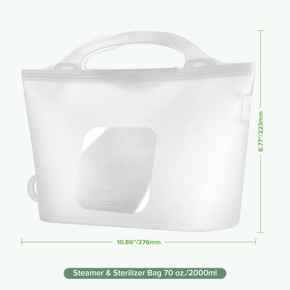 Haakaa On-The-Go Silicone Microwave Steam Sterilizer Bags for Travel, 40oz/1250ml Reusable Silicone Steaming Bags for Baby Bottles, Breast Pump, Accessories, Pacifiers, Teethers,Grey/1PC