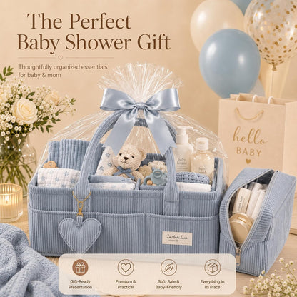 Baby Diaper Caddy Organizer with Matching Zipper Pouch, Soft Corduroy Diaper Storage Basket, Nursery Organizer with Removable Divider, Newborn Essentials, Baby Registry Must Have, Gift for Baby Shower