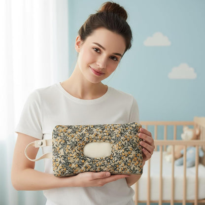 Quilted Diaper Wipe Pouch Portable Mommy Bag Refillable Floral Baby Wipe Holder for Travel Stroller Daily Casual (wihi)