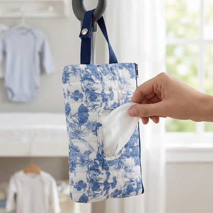 Quilted Diaper Wipe Pouch Portable Mommy Bag Refillable Floral Baby Wipe Holder for Travel Stroller Daily Casual (wihi)