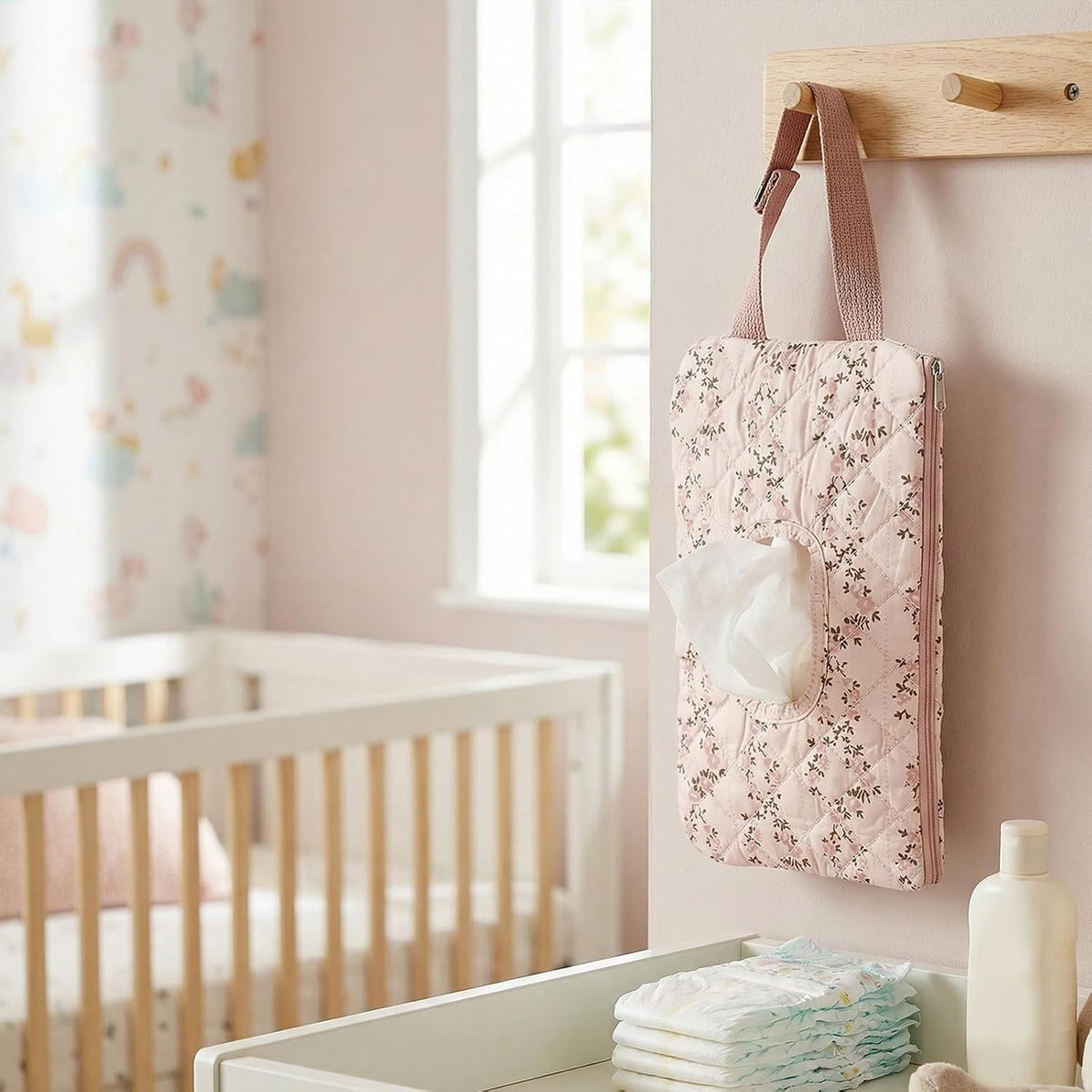 Quilted Diaper Wipe Pouch Portable Mommy Bag Refillable Floral Baby Wipe Holder for Travel Stroller Daily Casual (wihi)