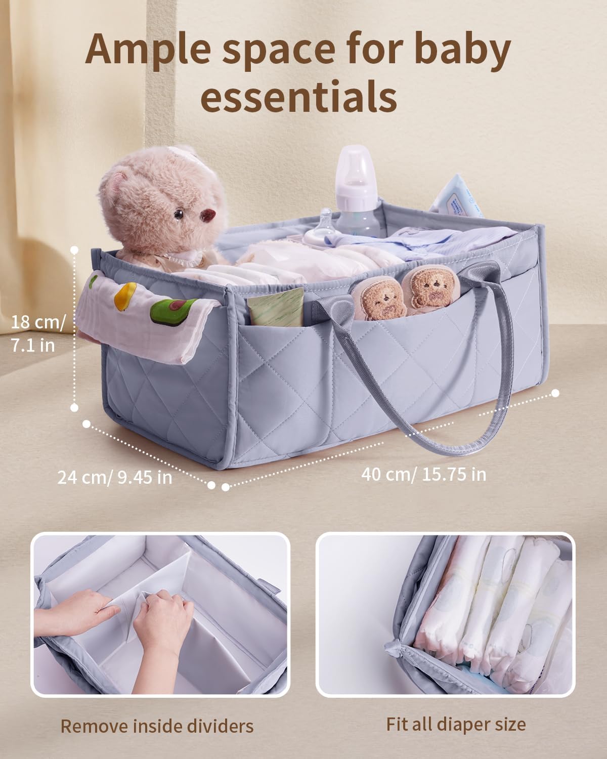 Baby Diaper Caddy Organizer Handbags Large Nursery Storage Basket Handbags with Handles for Newborn Essentials, Car Diaper Organizer, Gift for Baby Shower