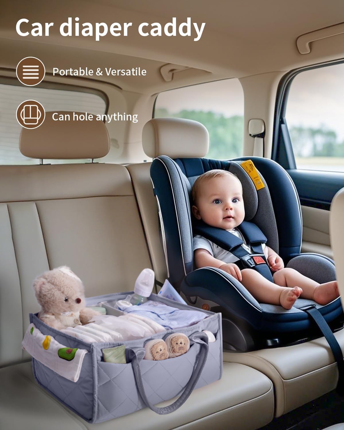 Baby Diaper Caddy Organizer Handbags Large Nursery Storage Basket Handbags with Handles for Newborn Essentials, Car Diaper Organizer, Gift for Baby Shower