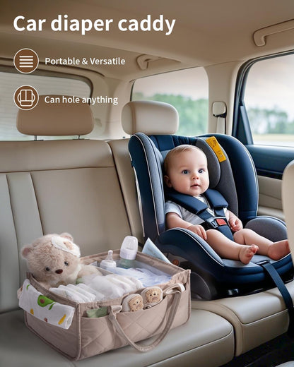 Baby Diaper Caddy Organizer Handbags Large Nursery Storage Basket Handbags with Handles for Newborn Essentials, Car Diaper Organizer, Gift for Baby Shower