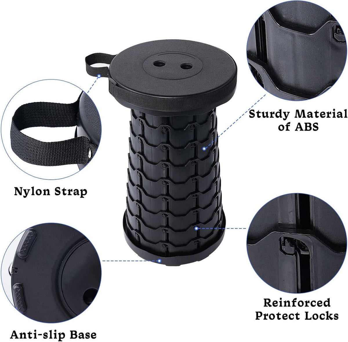 Foldable Telescoping Stool Portable, Retractable Stool for Adults, Upgraded Collapsible Folding Seats with Load Capacity 550lbs, Camping Stools for Adults