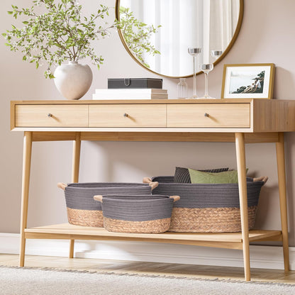 Premium Natural Handwoven Portable Laundry Bin Basket with Carrying Handles, Household Storage for Clothes, Linens, Sheets, Toys, Natural Water Hyacinth, Rectangular