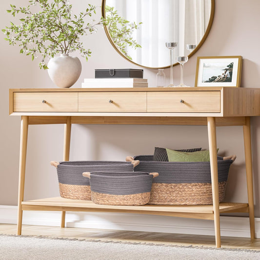 Premium Natural Handwoven Portable Laundry Bin Basket with Carrying Handles, Household Storage for Clothes, Linens, Sheets, Toys, Natural Water Hyacinth, Rectangular