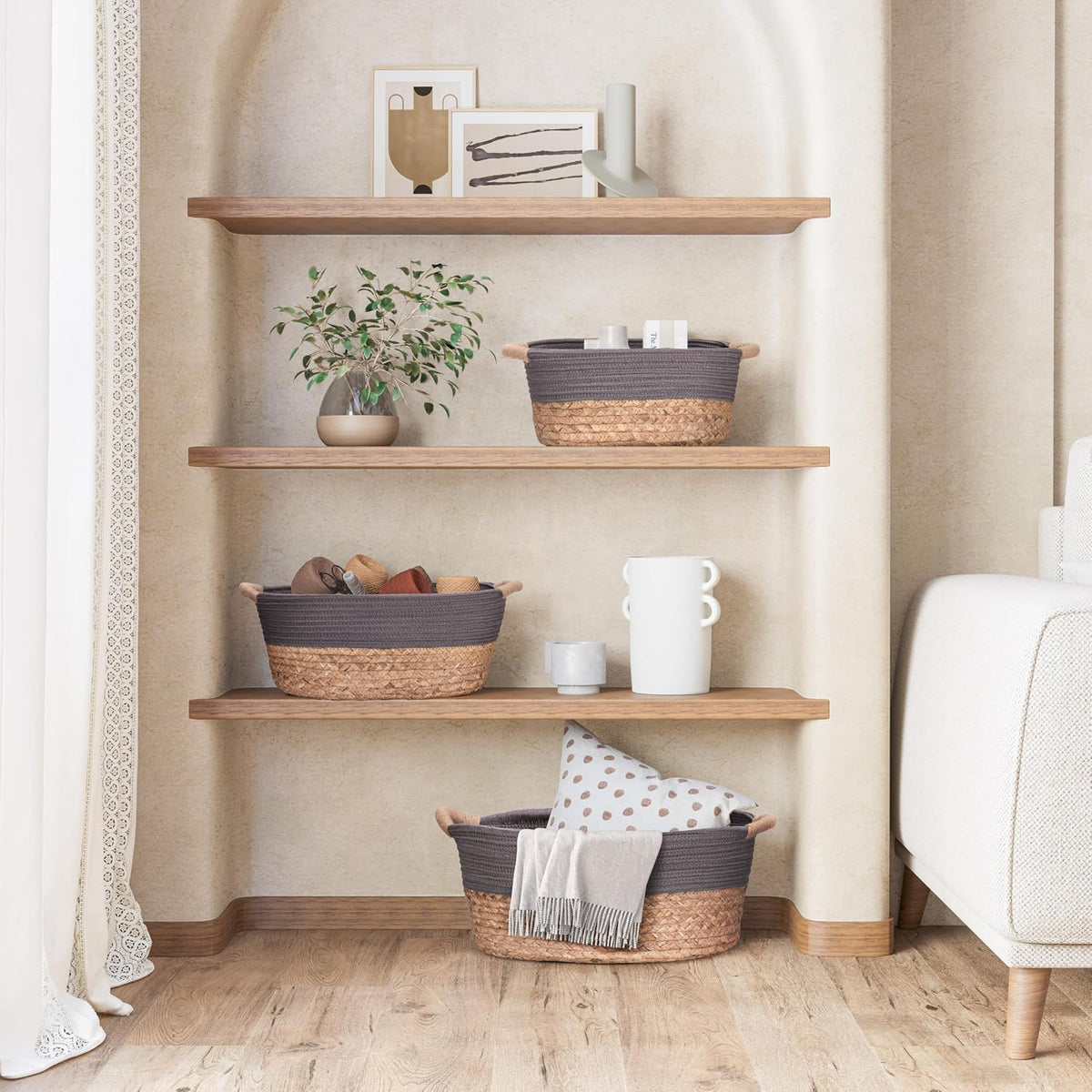 Premium Natural Handwoven Portable Laundry Bin Basket with Carrying Handles, Household Storage for Clothes, Linens, Sheets, Toys, Natural Water Hyacinth, Rectangular