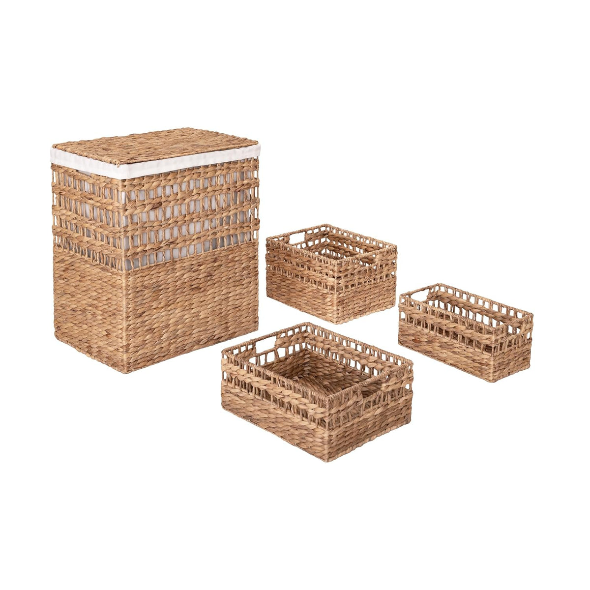 Premium Natural Handwoven Portable Laundry Bin Basket with Carrying Handles, Household Storage for Clothes, Linens, Sheets, Toys, Natural Water Hyacinth, Rectangular