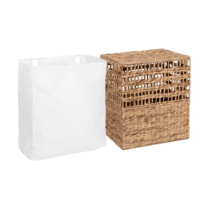 Premium Natural Handwoven Portable Laundry Bin Basket with Carrying Handles, Household Storage for Clothes, Linens, Sheets, Toys, Natural Water Hyacinth, Rectangular