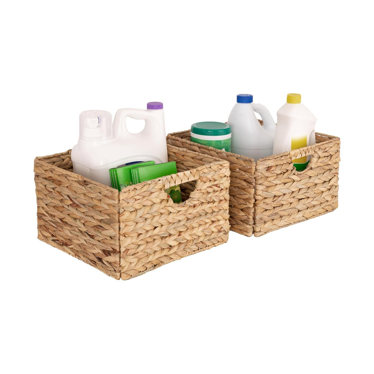 Premium Natural Handwoven Portable Laundry Bin Basket with Carrying Handles, Household Storage for Clothes, Linens, Sheets, Toys, Natural Water Hyacinth, Rectangular