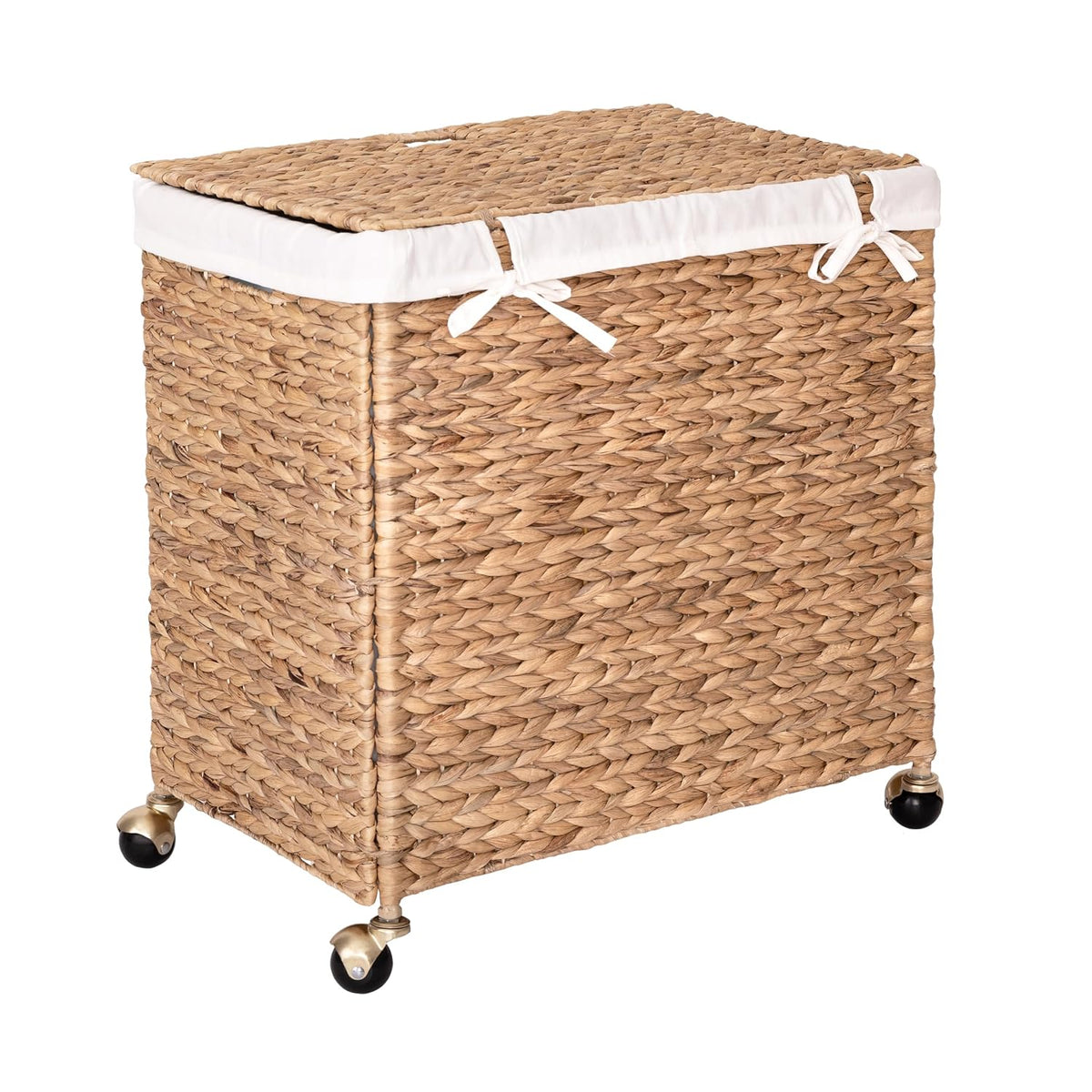 Premium Natural Handwoven Portable Laundry Bin Basket with Carrying Handles, Household Storage for Clothes, Linens, Sheets, Toys, Natural Water Hyacinth, Rectangular