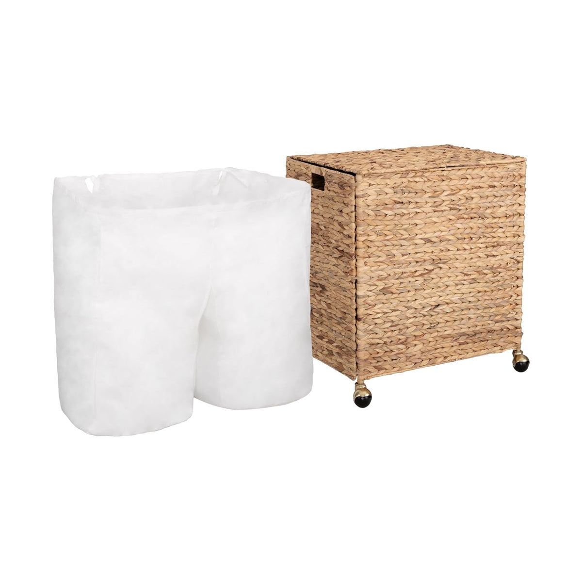 Premium Natural Handwoven Portable Laundry Bin Basket with Carrying Handles, Household Storage for Clothes, Linens, Sheets, Toys, Natural Water Hyacinth, Rectangular