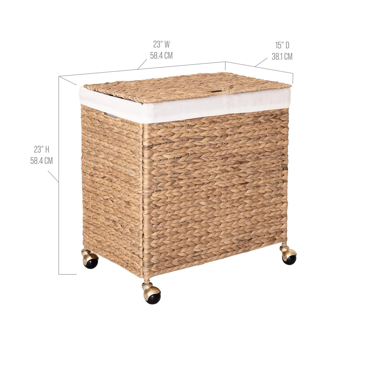 Premium Natural Handwoven Portable Laundry Bin Basket with Carrying Handles, Household Storage for Clothes, Linens, Sheets, Toys, Natural Water Hyacinth, Rectangular