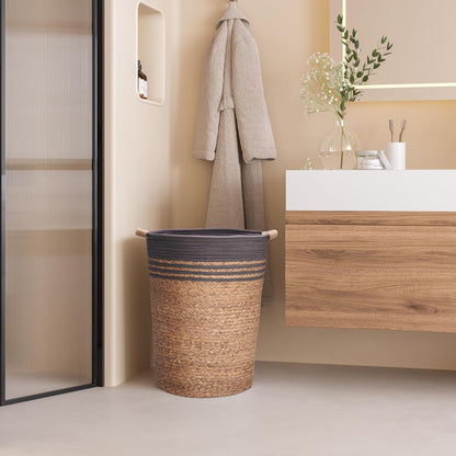 Premium Natural Handwoven Portable Laundry Bin Basket with Carrying Handles, Household Storage for Clothes, Linens, Sheets, Toys, Natural Water Hyacinth, Rectangular