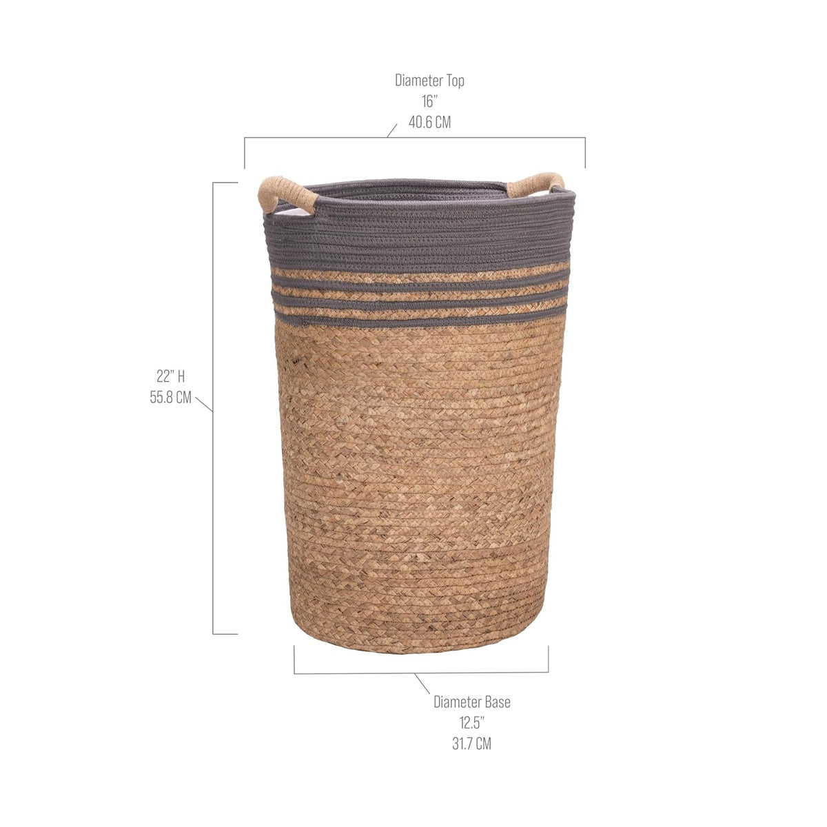 Premium Natural Handwoven Portable Laundry Bin Basket with Carrying Handles, Household Storage for Clothes, Linens, Sheets, Toys, Natural Water Hyacinth, Rectangular