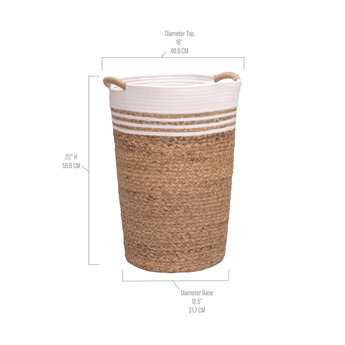 Premium Natural Handwoven Portable Laundry Bin Basket with Carrying Handles, Household Storage for Clothes, Linens, Sheets, Toys, Natural Water Hyacinth, Rectangular