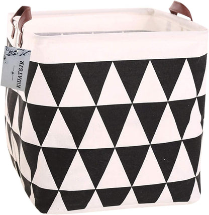 Square Canvas Toy Storage Bins Basket with Handle Collapsible Toy Organizer for Nursery Storage, Kid's Toy & Laundry, Gift Baskets(White-Geometric)