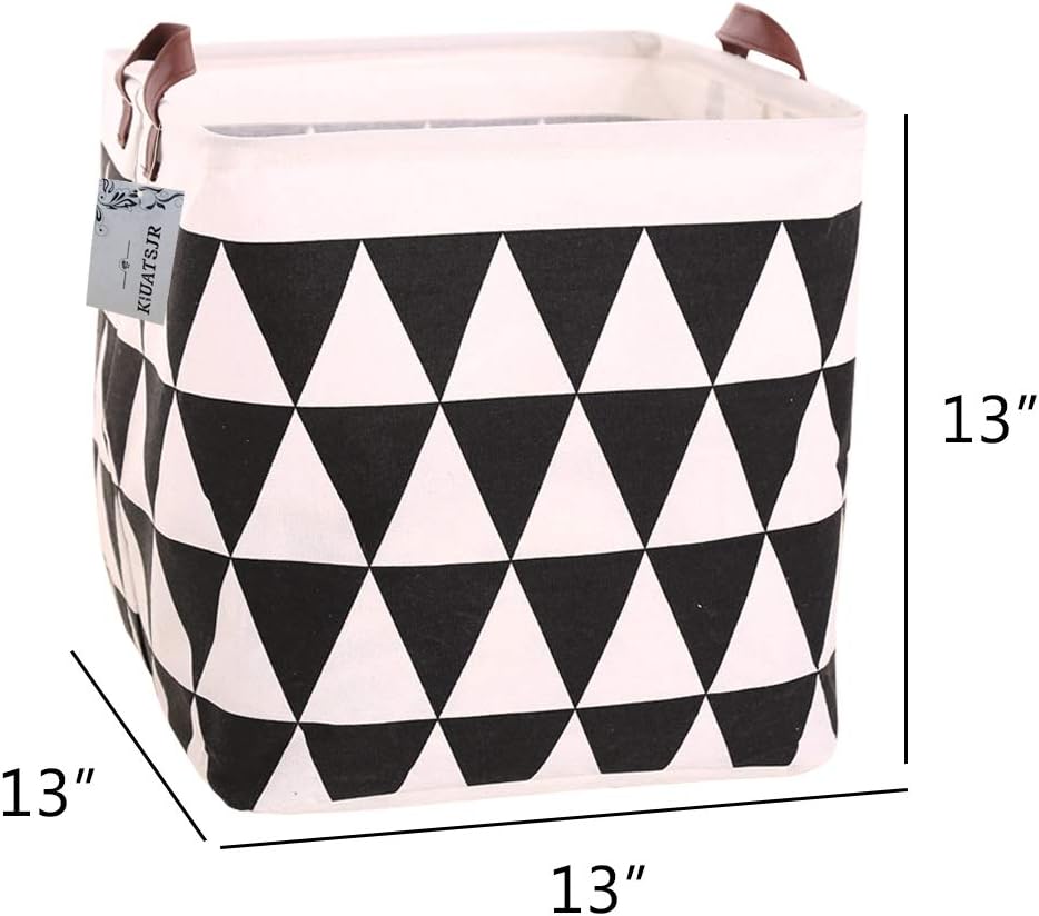 Square Canvas Toy Storage Bins Basket with Handle Collapsible Toy Organizer for Nursery Storage, Kid's Toy & Laundry, Gift Baskets(White-Geometric)