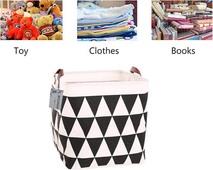 Square Canvas Toy Storage Bins Basket with Handle Collapsible Toy Organizer for Nursery Storage, Kid's Toy & Laundry, Gift Baskets(White-Geometric)