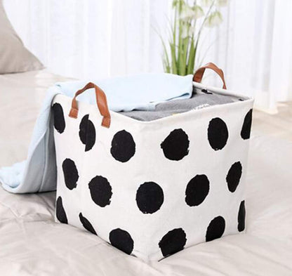 Square Canvas Toy Storage Bins Basket with Handle Collapsible Toy Organizer for Nursery Storage, Kid's Toy & Laundry, Gift Baskets(White-Geometric)