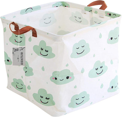 Square Canvas Toy Storage Bins Basket with Handle Collapsible Toy Organizer for Nursery Storage, Kid's Toy & Laundry, Gift Baskets(White-Geometric)