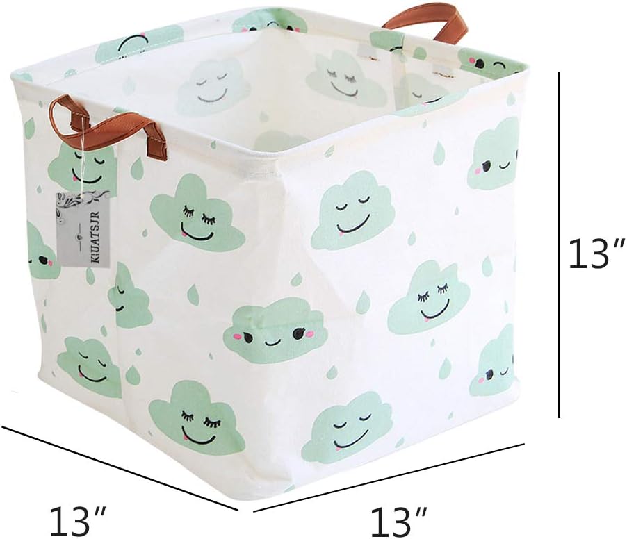 Square Canvas Toy Storage Bins Basket with Handle Collapsible Toy Organizer for Nursery Storage, Kid's Toy & Laundry, Gift Baskets(White-Geometric)
