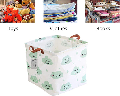 Square Canvas Toy Storage Bins Basket with Handle Collapsible Toy Organizer for Nursery Storage, Kid's Toy & Laundry, Gift Baskets(White-Geometric)