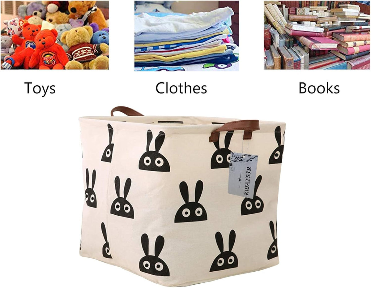 Square Canvas Toy Storage Bins Basket with Handle Collapsible Toy Organizer for Nursery Storage, Kid's Toy & Laundry, Gift Baskets(White-Geometric)
