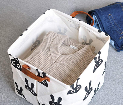 Square Canvas Toy Storage Bins Basket with Handle Collapsible Toy Organizer for Nursery Storage, Kid's Toy & Laundry, Gift Baskets(White-Geometric)