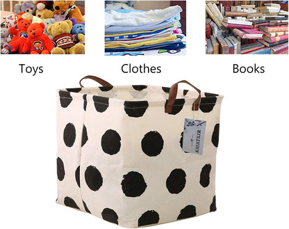 Square Canvas Toy Storage Bins Basket with Handle Collapsible Toy Organizer for Nursery Storage, Kid's Toy & Laundry, Gift Baskets(White-Geometric)