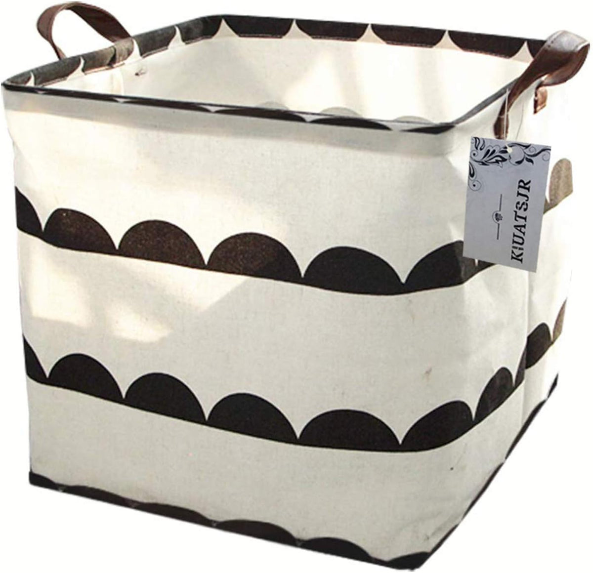 Square Canvas Toy Storage Bins Basket with Handle Collapsible Toy Organizer for Nursery Storage, Kid's Toy & Laundry, Gift Baskets(White-Geometric)