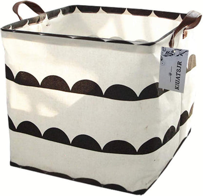 Square Canvas Toy Storage Bins Basket with Handle Collapsible Toy Organizer for Nursery Storage, Kid's Toy & Laundry, Gift Baskets(White-Geometric)