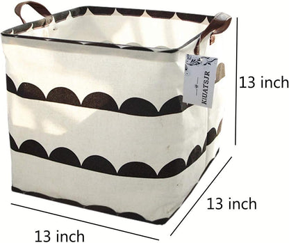Square Canvas Toy Storage Bins Basket with Handle Collapsible Toy Organizer for Nursery Storage, Kid's Toy & Laundry, Gift Baskets(White-Geometric)