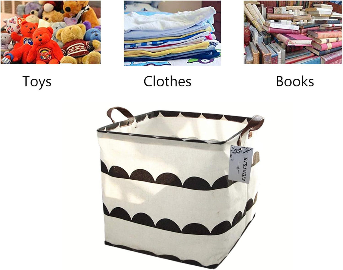 Square Canvas Toy Storage Bins Basket with Handle Collapsible Toy Organizer for Nursery Storage, Kid's Toy & Laundry, Gift Baskets(White-Geometric)
