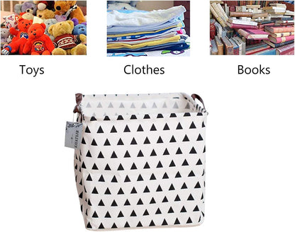 Square Canvas Toy Storage Bins Basket with Handle Collapsible Toy Organizer for Nursery Storage, Kid's Toy & Laundry, Gift Baskets(White-Geometric)