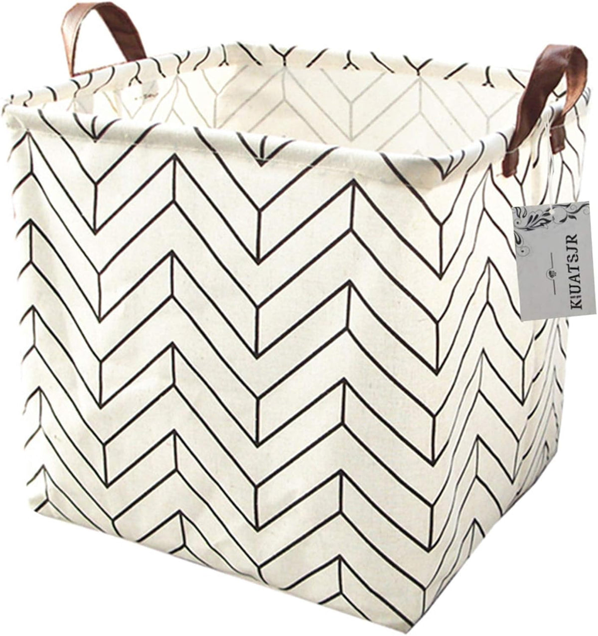 Square Canvas Toy Storage Bins Basket with Handle Collapsible Toy Organizer for Nursery Storage, Kid's Toy & Laundry, Gift Baskets(White-Geometric)