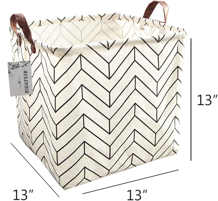 Square Canvas Toy Storage Bins Basket with Handle Collapsible Toy Organizer for Nursery Storage, Kid's Toy & Laundry, Gift Baskets(White-Geometric)