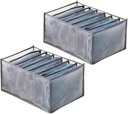 Wardrobe Clothes Organizer 7 Grids Portable Closet Organizer Mesh Separation Storage Box Foldable Closet Drawer Organizer for Underwear Socks Scarves Leggings (Grey, 3 Leggings Grid)