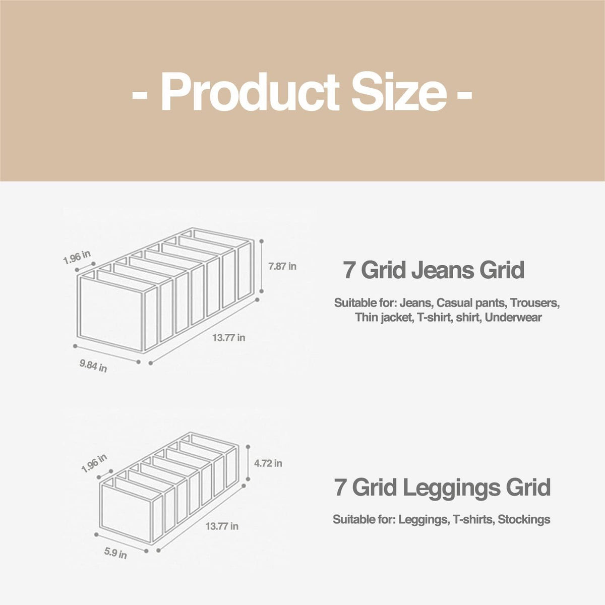 Wardrobe Clothes Organizer 7 Grids Portable Closet Organizer Mesh Separation Storage Box Foldable Closet Drawer Organizer for Underwear Socks Scarves Leggings (Grey, 3 Leggings Grid)